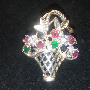 Flower basket brooch emerald ruby sapphire CHOICE